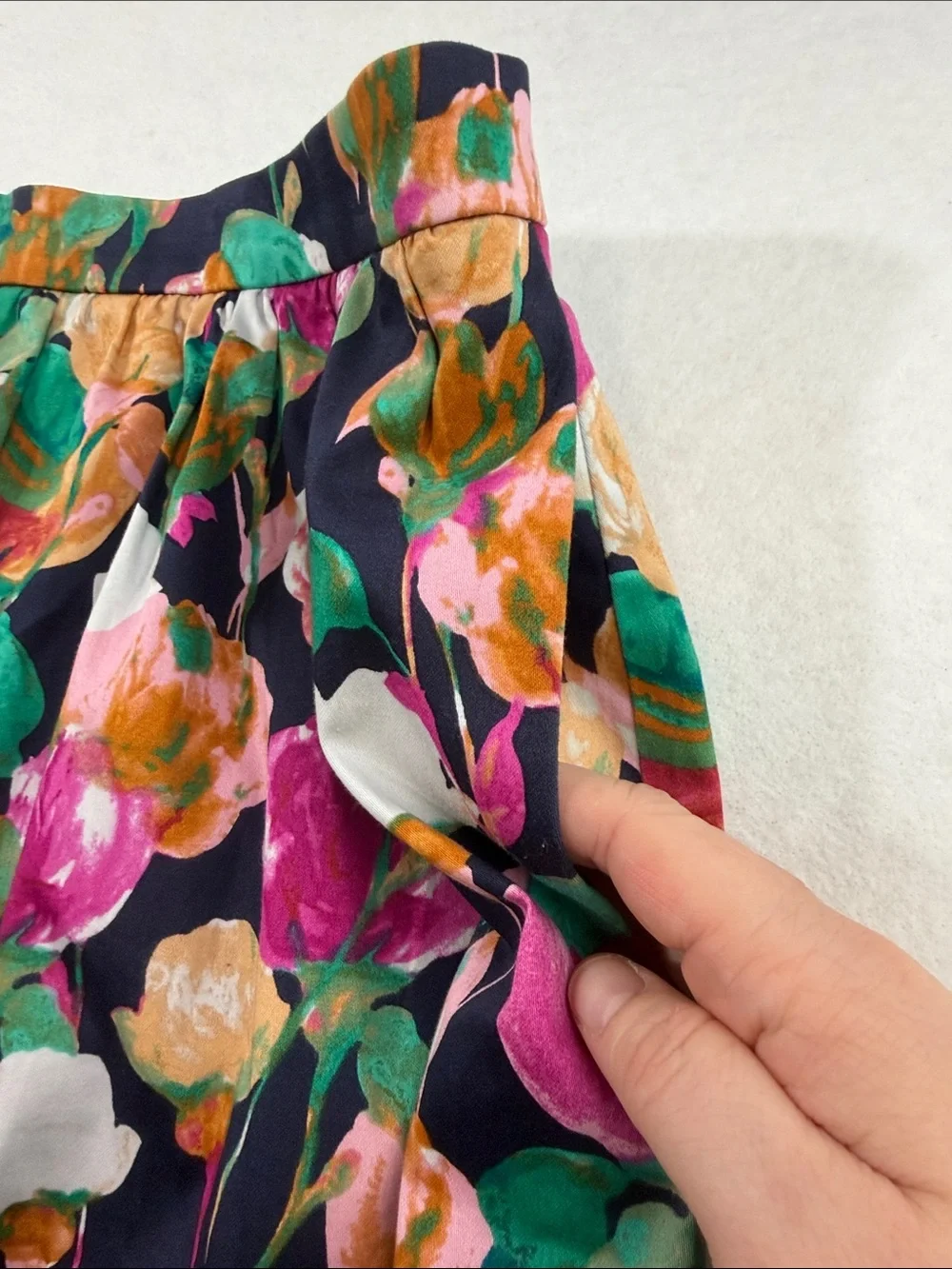 J. Crew Navy A-Line Skirt with Multicolor Floral Print